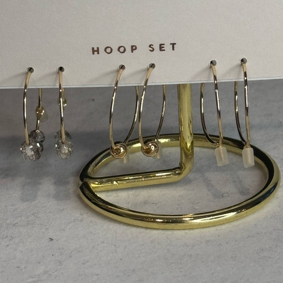 LC Lauren Conrad 3 pairs Gold Tone Mini Hoops Gold Bead and Crystal - Picture 5 of 7